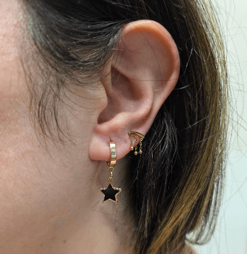 Huggies Étoiles Noires – Acier Doré - Alberto Bijoux