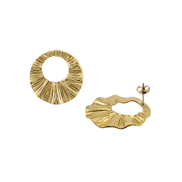 Boucles d’oreilles rondes plissées 30 mm – Acier inoxydable doré - Alberto Bijoux