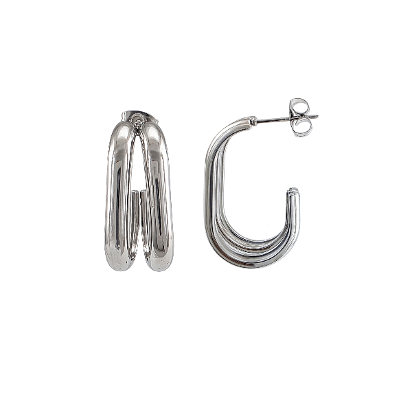 Élégance double – Boucles d’oreilles argentées 25x10 mm en acier inoxydable - Alberto Bijoux