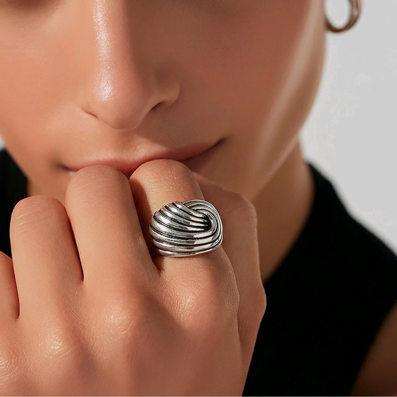 Vagues Infinies" - Bague Argent Creuse Ondulations Sculptées - Alberto Bijoux