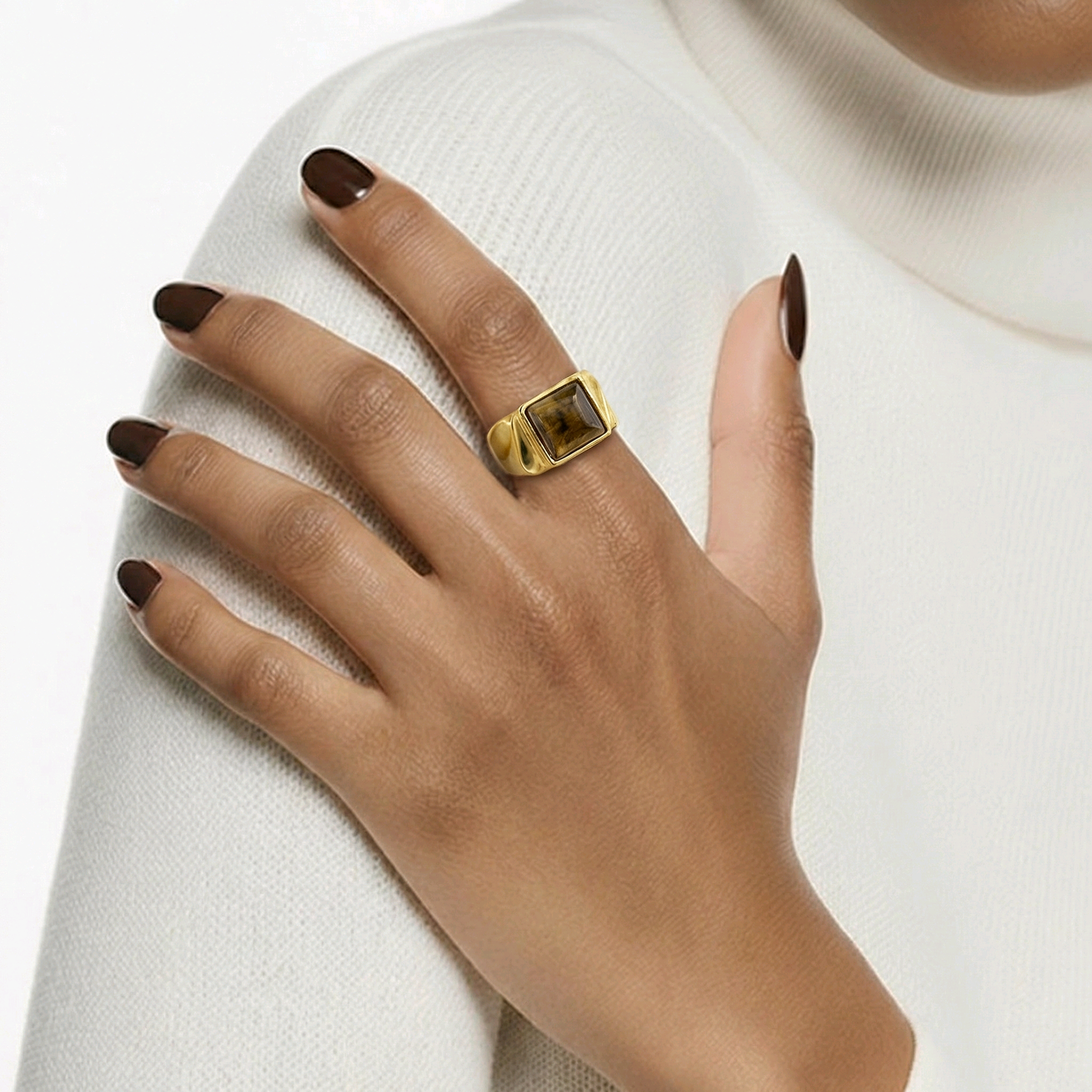 Bague "Force Féline" – Œil de tigre & doré brut - Alberto Bijoux