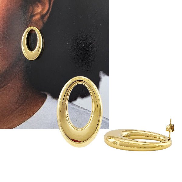 Boucles d’oreilles dorées en acier inoxydable – Ovales élégantes 37x23 mm - Alberto Bijoux