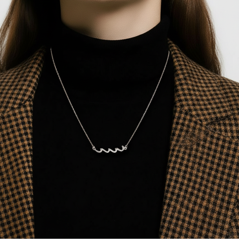 Collier vague argent 925 pendentif 34mm ocean inspired minimaliste chaîne 16 pouces