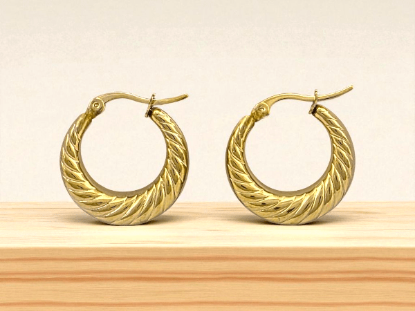 Créoles Texturées 24mm en Acier Inoxydable Doré - Alberto Bijoux