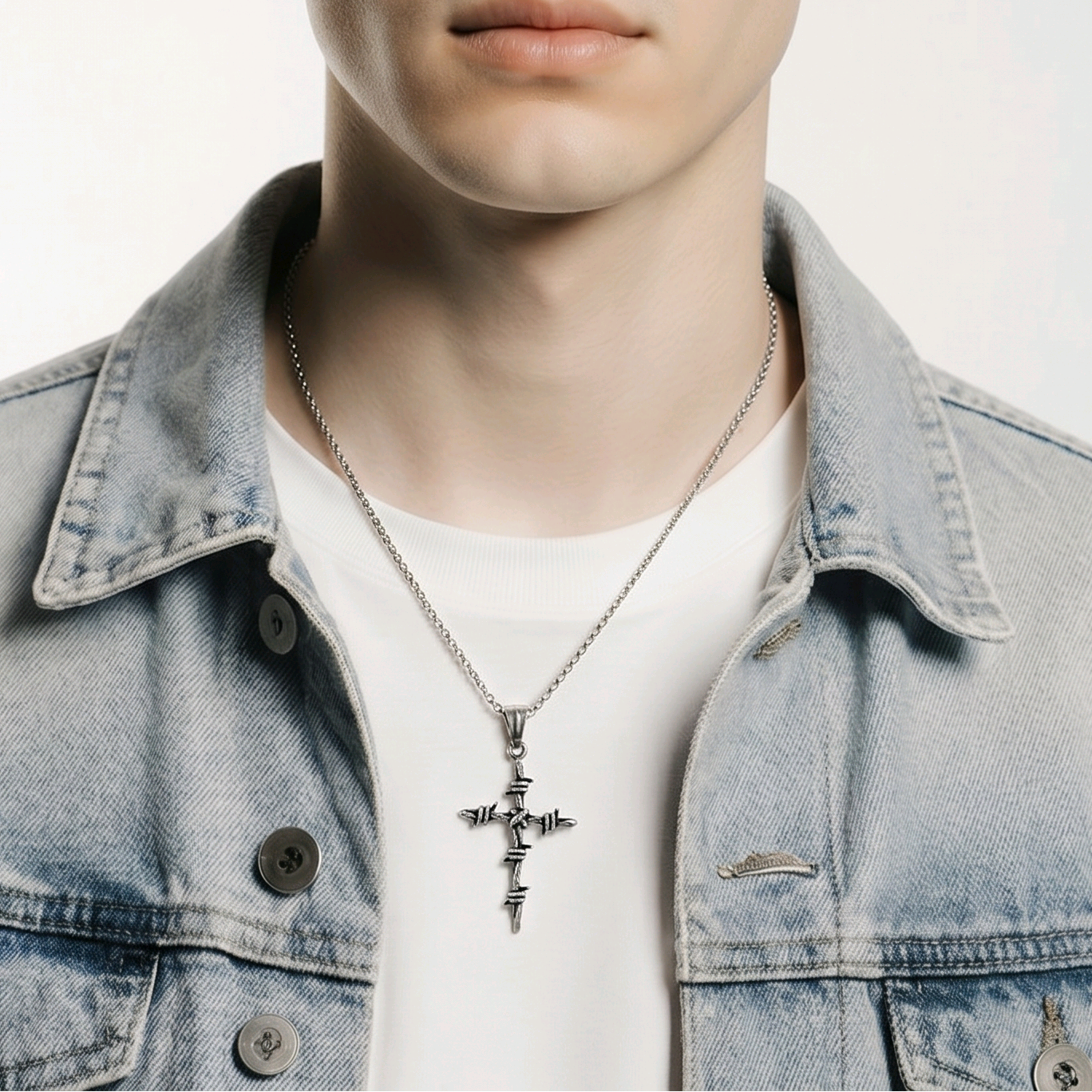 Croix barbelée pendentif homme hypoallergénique sans nickel résistant à l'eau – Alberto Bijoux Montréal