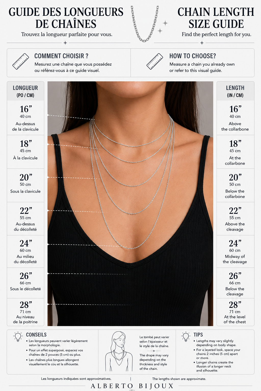 Silver Chain Size Guide Female Alberto BIjoux