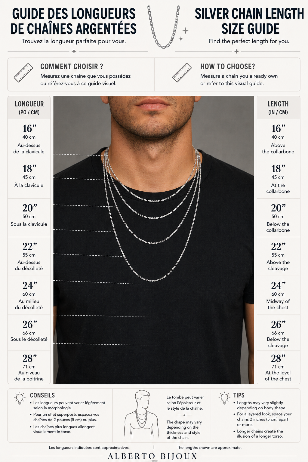 Silver Chain Size Guide Alberto BIjoux