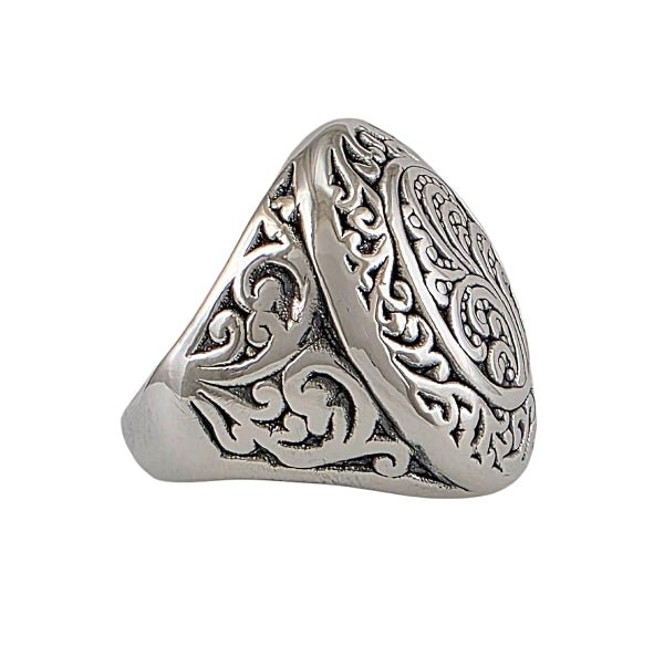 "Spirales Ancestrales" - Bague Argent Ovale Creuse Gravée - Alberto Bijoux
