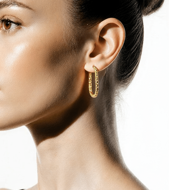 Boucles d’oreilles rectangulaires texturées 20x15 mm – Acier inoxydable doré - Alberto Bijoux