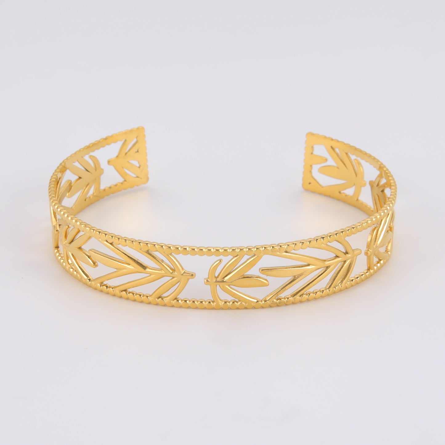 Bracelet “Auréa” – Manchette Dorée Feuillage - Alberto Bijoux