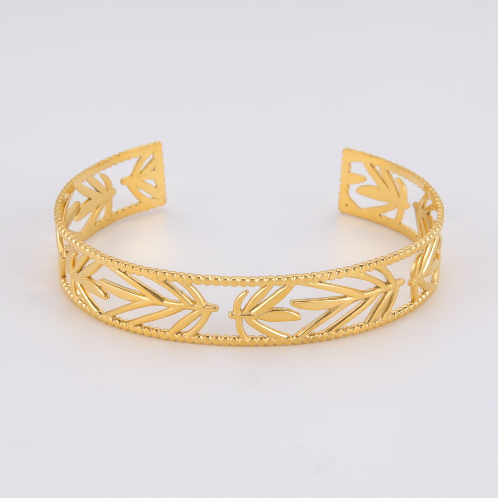 Bracelet “Auréa” – Manchette Dorée Feuillage - Alberto Bijoux