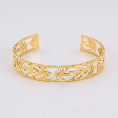 Bracelet “Auréa” – Manchette Dorée Feuillage - Alberto Bijoux