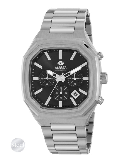 Marea Men's Chronograph Watch – Octagonal Steel Case, Blue Dial, 42 mm