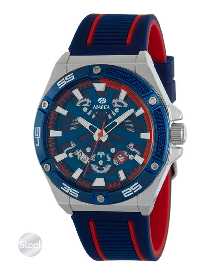 Montre Sport Homme Marea – Acier et Bracelet Silicone Bleu, 43 mm