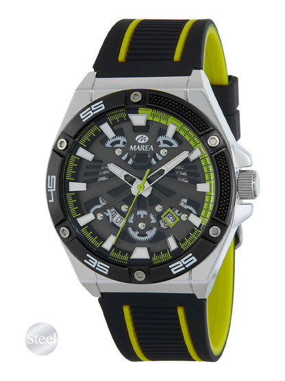 Montre Sport Homme Marea – Acier et Bracelet Silicone Bleu, 43 mm