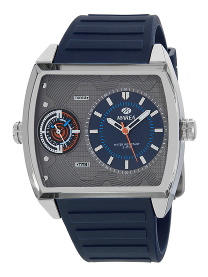 Montre Double Fuseau Horaire Homme Marea – Boîtier Tonneau Doré, Cadran Noir, 40 x 53,5 mm