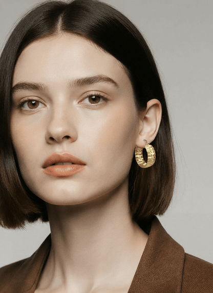 Créoles texturées 20 mm – Acier inoxydable doré ou argenté - Alberto Bijoux