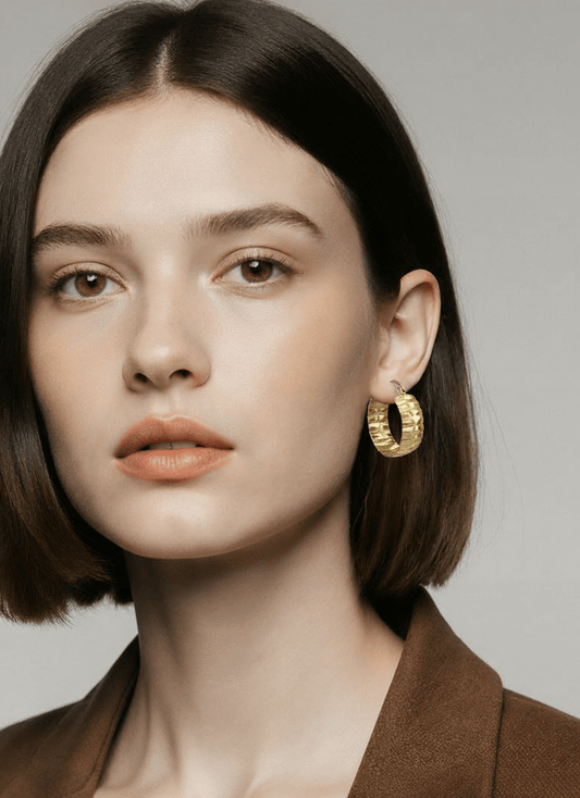 Créoles texturées 20 mm – Acier inoxydable doré ou argenté - Alberto Bijoux