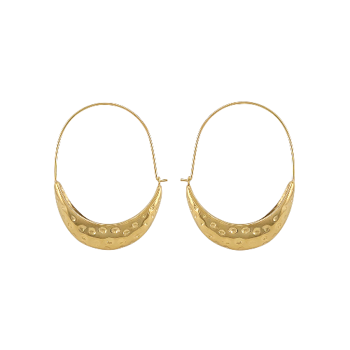 Boucles d’oreilles en acier doré, forme croissant de lune martelé, style bohème