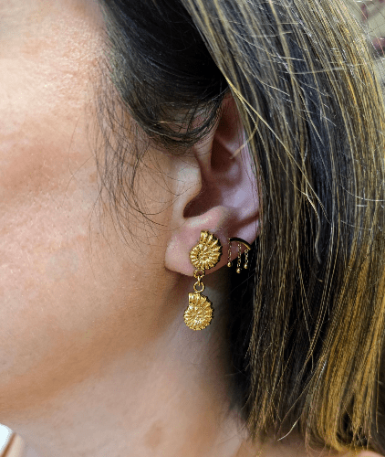 Fossila Duo – Boucles Pendantes Fossiles Dorées - Alberto Bijoux