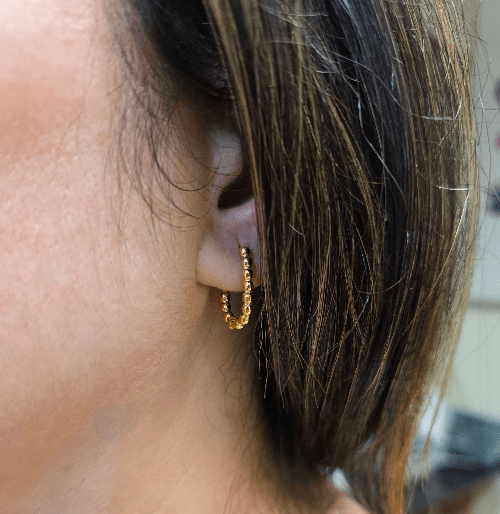 Boucles d’oreilles Mini Créoles Perlées en Acier Doré - Alberto Bijoux