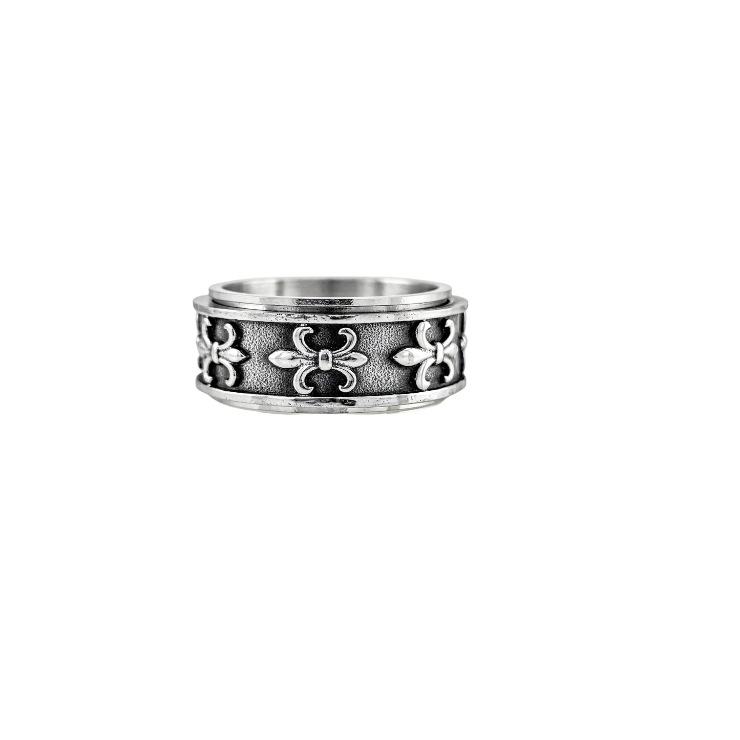 Stainless Steel Fleur-de-lis Spinner Ring – Vintage Style 