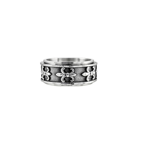 Stainless Steel Fleur-de-lis Spinner Ring – Vintage Style 