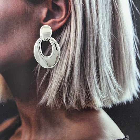 Boucles d’oreilles modernes ajourées – Acier inoxydable argenté - Alberto Bijoux