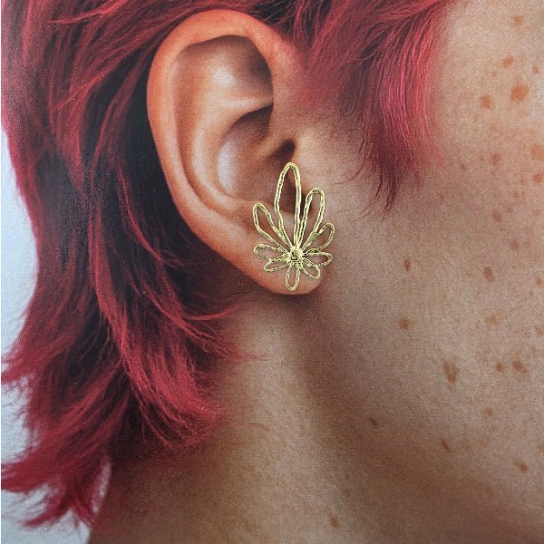 Boucles d’oreilles florales ajourées 45x30 mm – Acier inoxydable doré - Alberto Bijoux