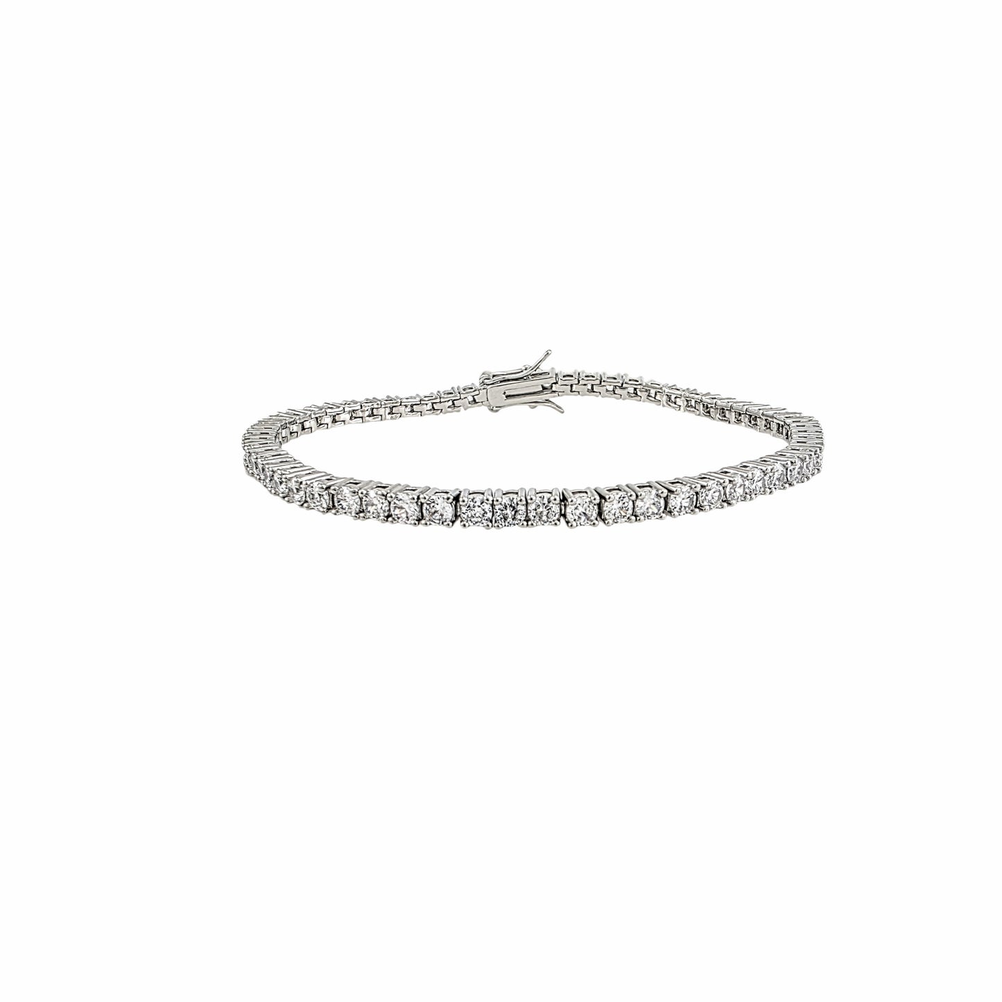 Bracelet tennis argenté en zircone cubique AAA avec fermoir triple sécurité