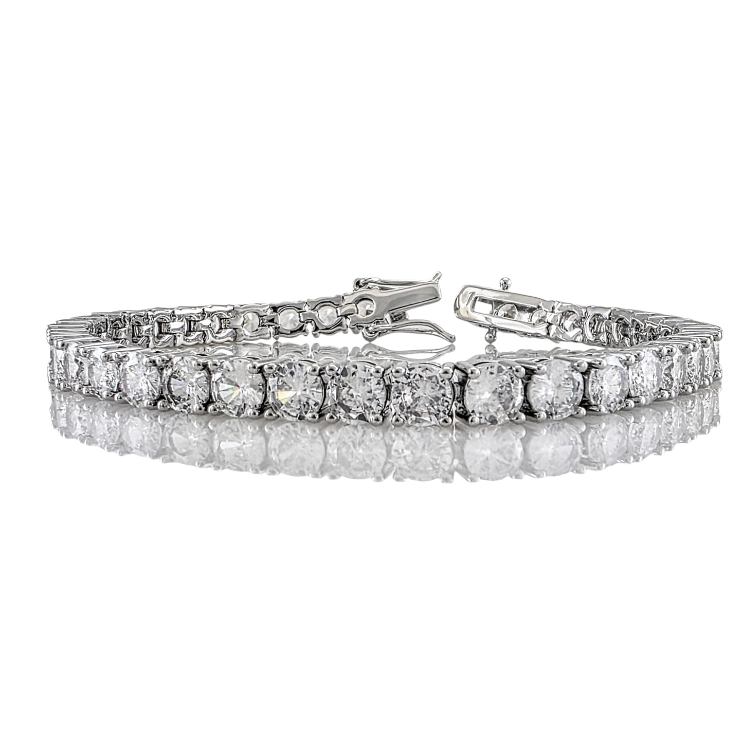 Bracelet tennis argenté en zircone cubique AAA avec fermoir triple sécurité