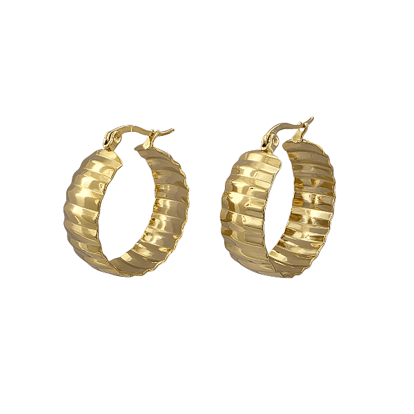 Créoles texturées 20 mm – Acier inoxydable doré ou argenté - Alberto Bijoux