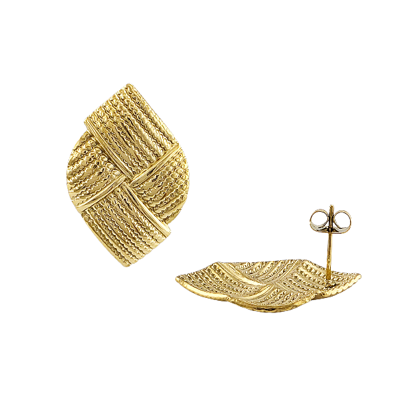 Boucles d’oreilles losange texturées dorées vue de face