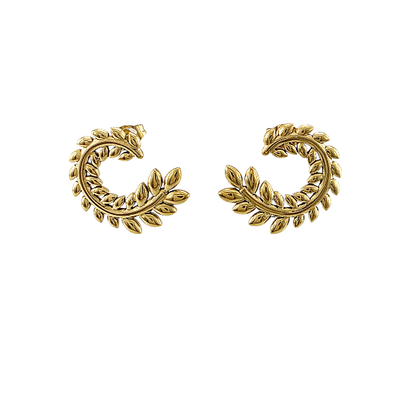Boucles d’oreilles feuillage dorées 22x18 mm vue de face
