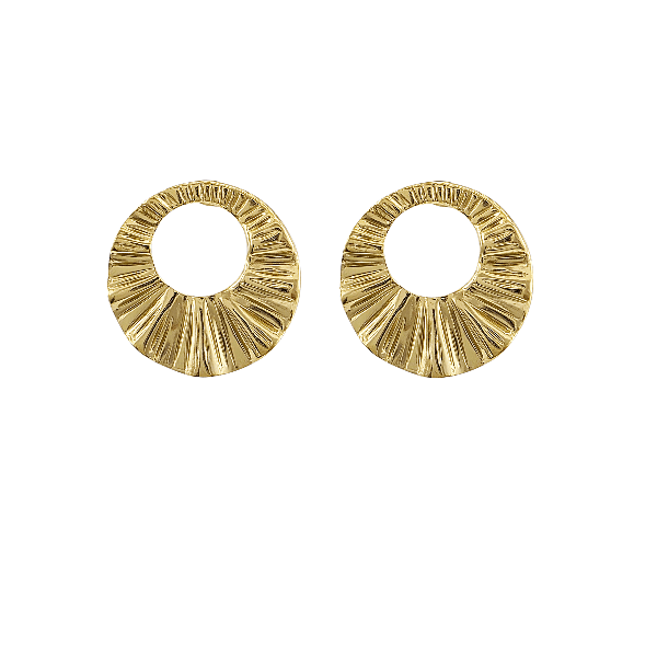 Boucles d’oreilles rondes plissées 30 mm – Acier inoxydable doré - Alberto Bijoux