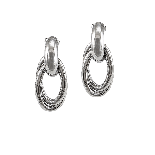 Éclat entrelacé – Boucles d’oreilles argentées 35x15 mm en acier inoxydable - Alberto Bijoux
