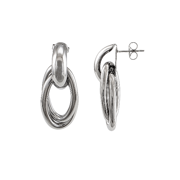 Éclat entrelacé – Boucles d’oreilles argentées 35x15 mm en acier inoxydable - Alberto Bijoux