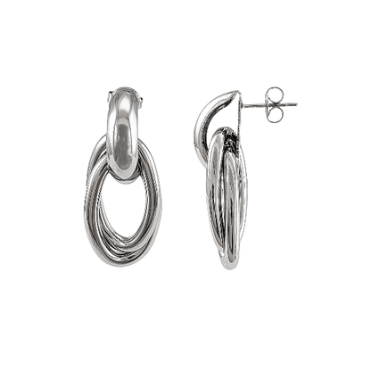 Éclat entrelacé – Boucles d’oreilles argentées 35x15 mm en acier inoxydable - Alberto Bijoux