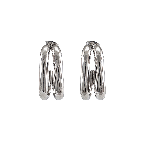 Élégance double – Boucles d’oreilles argentées 25x10 mm en acier inoxydable - Alberto Bijoux