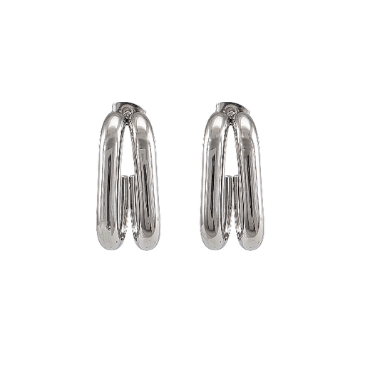 Élégance double – Boucles d’oreilles argentées 25x10 mm en acier inoxydable - Alberto Bijoux