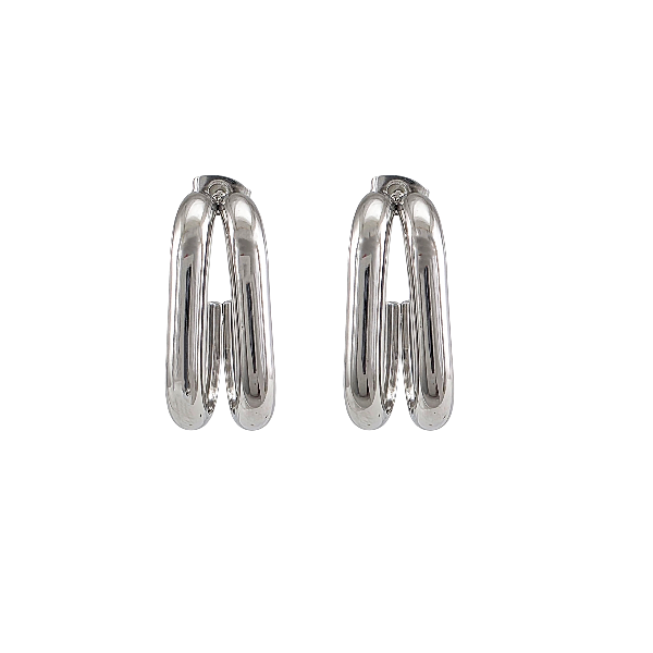Élégance double – Boucles d’oreilles argentées 25x10 mm en acier inoxydable