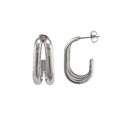 Élégance double – Boucles d’oreilles argentées 25x10 mm en acier inoxydable - Alberto Bijoux