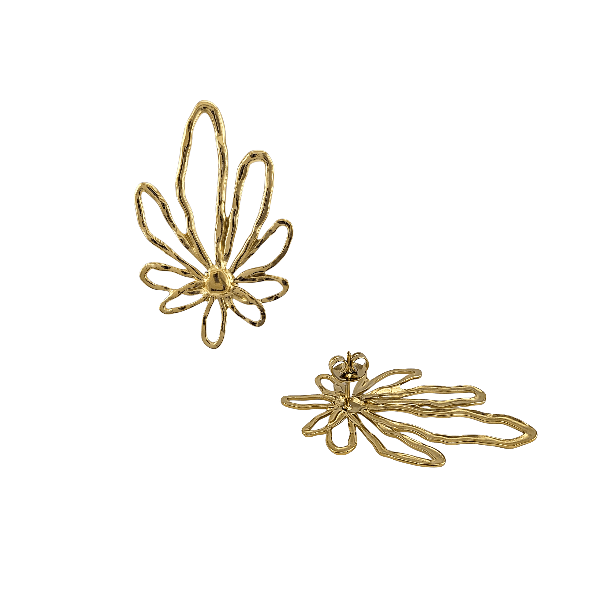 Boucles d’oreilles florales ajourées 45x30 mm – Acier inoxydable doré - Alberto Bijoux