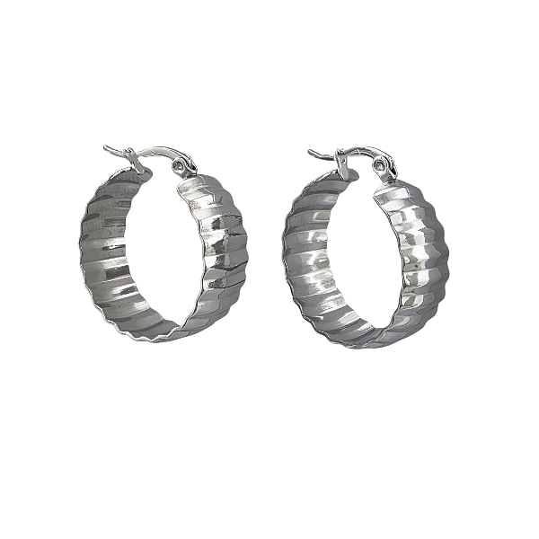 Créoles texturées 20 mm – Acier inoxydable doré ou argenté - Alberto Bijoux