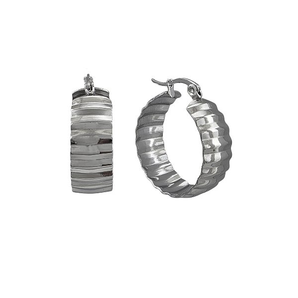 Créoles texturées 20 mm – Acier inoxydable doré ou argenté - Alberto Bijoux