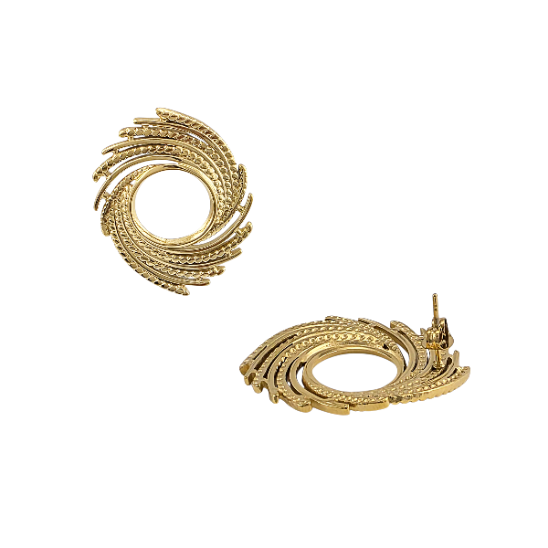Boucles d’oreilles rondes ajourées dorées 33 mm – Alberto Bijoux Montréal
