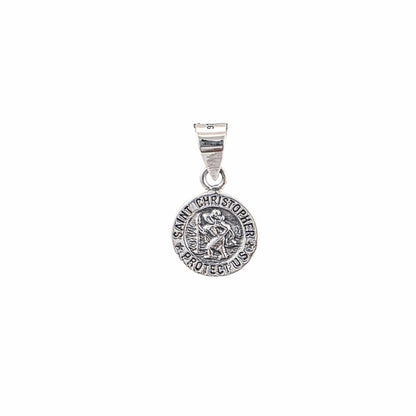 St. Christopher Medal Pendant — Oxidized 925 Sterling Silver | "Protect Us" Engraved, Round Medallion