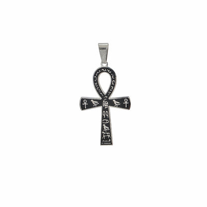 Pendentif Ankh croix de vie égyptienne en acier inoxydable argenté avec hiéroglyphes gravés – Alberto Bijoux Montréal