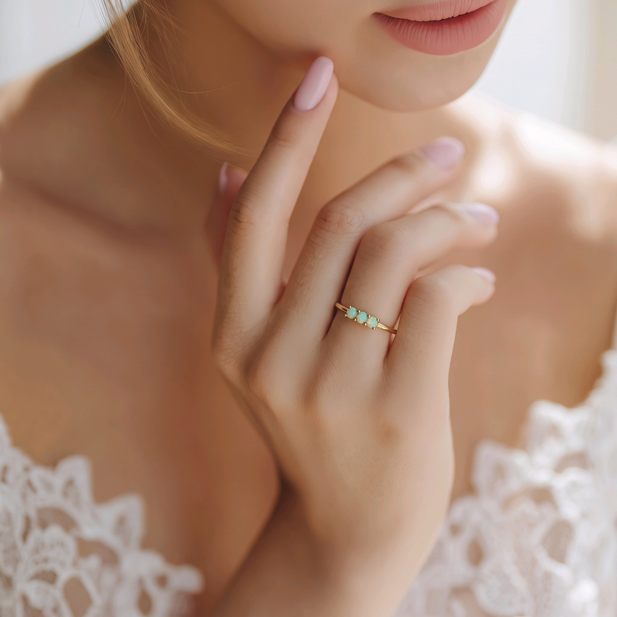 Bague "Trio Opale" – Anneau Doré Fin avec Pierres Opalescentes en acier inoxydable  - Alberto Bijoux