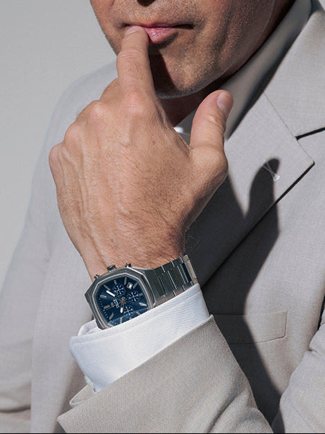 Marea Men's Chronograph Watch – Octagonal Steel Case, Blue Dial, 42 mm